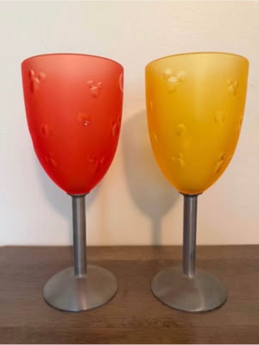 Disney Themed Colored Frosted Acrylic Wine Glasses - Red & Yellow